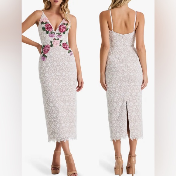 NEW HELSI Domenique Floral Sequin Embroidered Midi Off White Dress Sz M - Picture 1 of 8